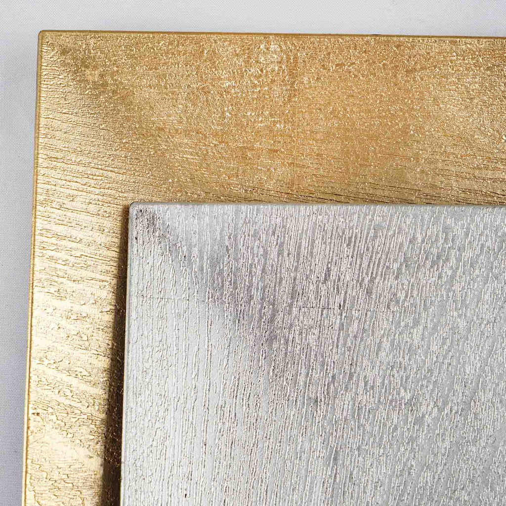 6-Pack Acrylic Charger Plates 12" Square Gold with Embossed Wood Grain - Boho Chic Dinner Party Decor Charger Tableware